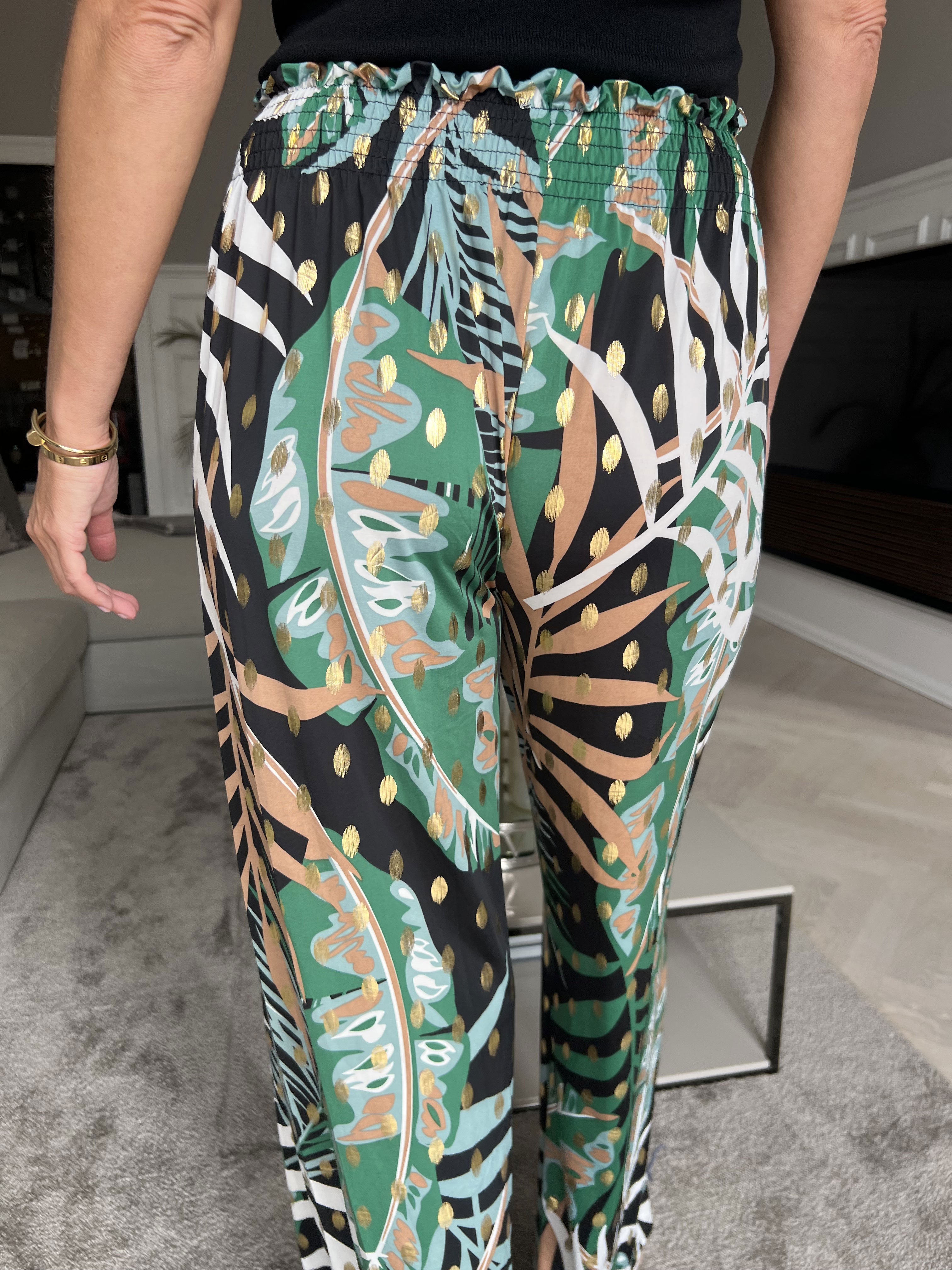 Pams Pants Forest - Lösa mönstrade byxor i elastiskt tyg